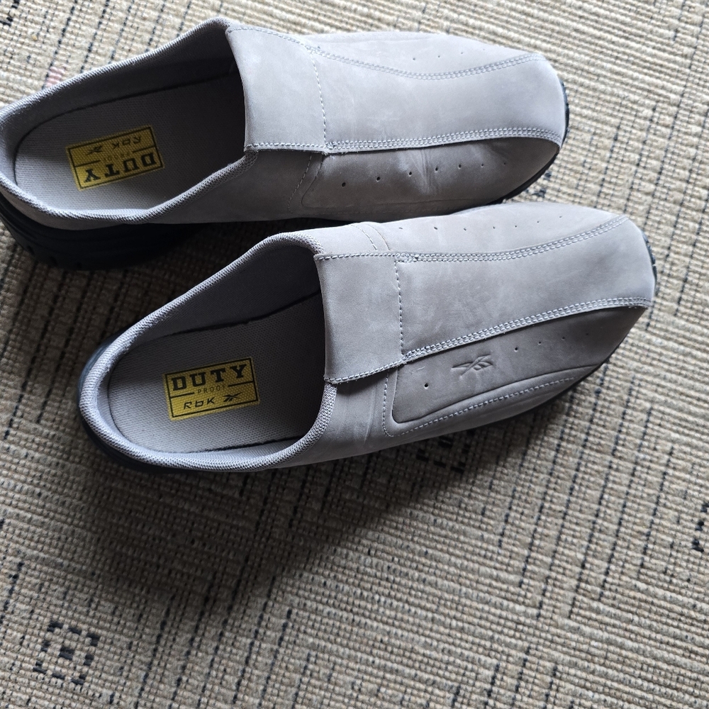 Reebok Duty Proof Taupe Suedr Slip On Work Mules